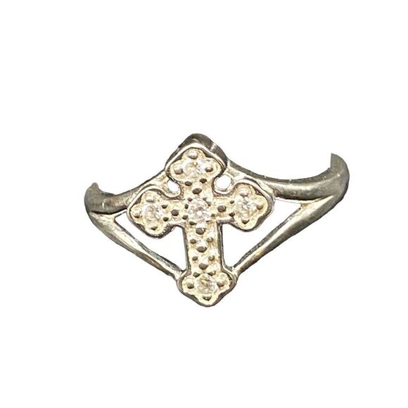 Sterling silver 925 rhinestone cross ring by Nevada Silver Mines size 8.5 adjust - Picture 1 of 9